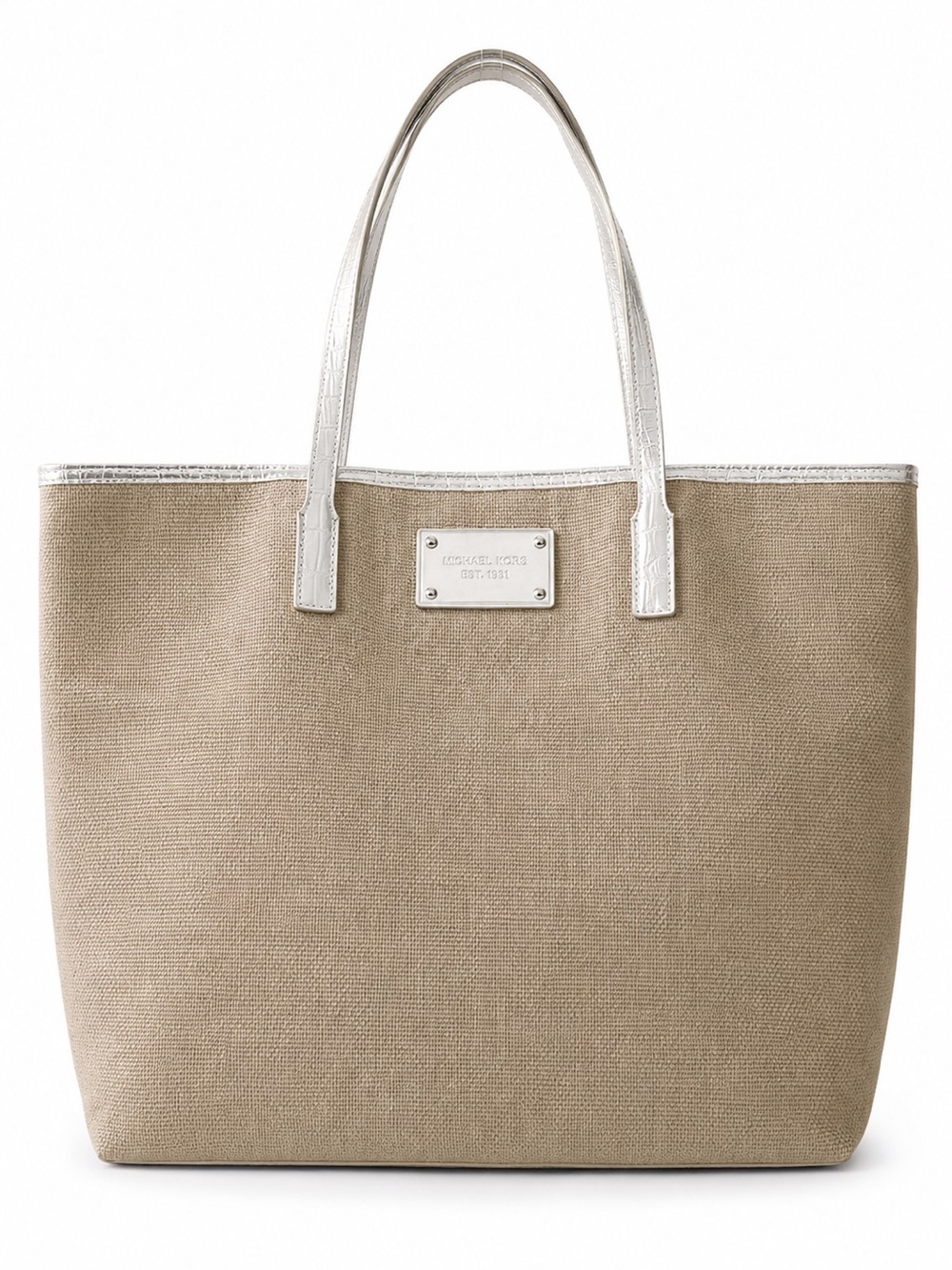 Michael Kors Tan Canvas Tote with Silver Trim